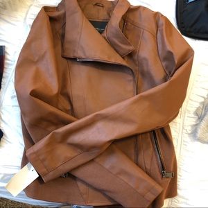 Vegan Brown Leather Moto Jacket